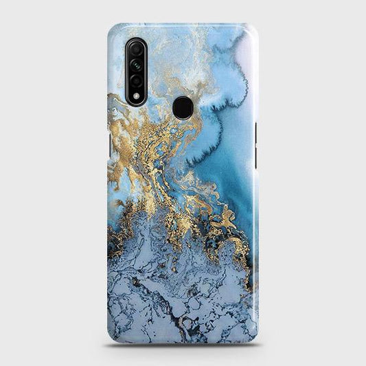 Oppo A31 Cover - Trendy Golden & Blue Ocean Marble Printed Hard Case with Life Time Colors Guarantee