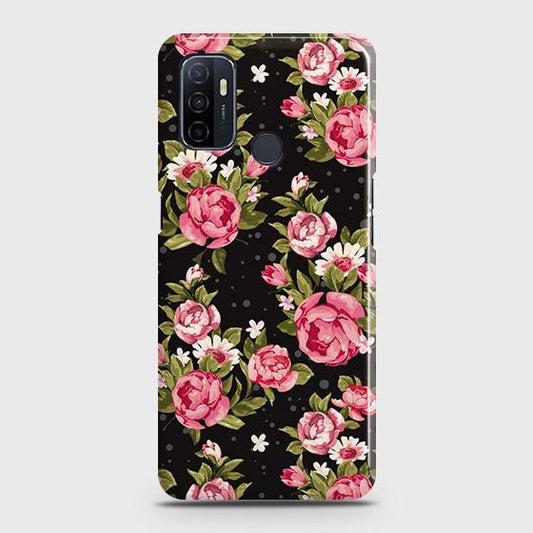 Oppo A53 Cover - Trendy Pink Rose Vintage Flowers Printed Hard Case with Life Time Colors Guarantee ( Fast Delivery )
