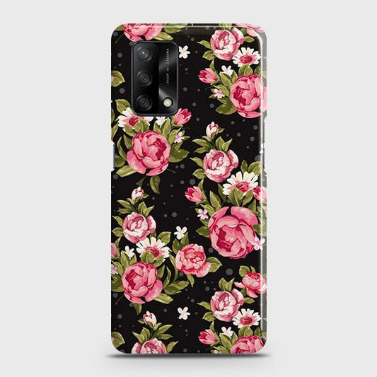 Oppo F19 Cover - Trendy Pink Rose Vintage Flowers Printed Hard Case with Life Time Colors Guarantee