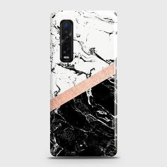 Oppo Find X2 Pro Cover - Black & White Marble With Chic RoseGold Strip Case with Life Time Colors Guarantee