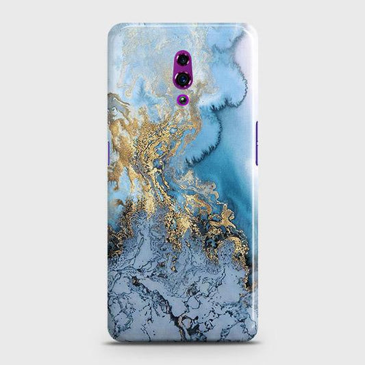 Oppo Reno Cover - Trendy Golden & Blue Ocean Marble Printed Hard Case with Life Time Colors Guarantee