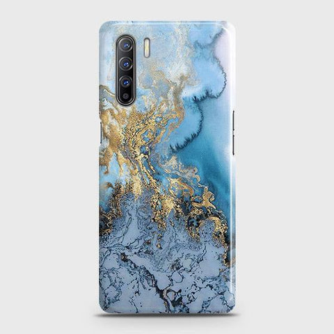 Oppo Reno 3 Cover - Trendy Golden & Blue Ocean Marble Printed Hard Case with Life Time Colors Guarantee