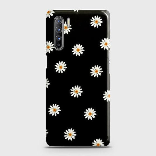 Oppo Reno 3 Cover - Matte Finish - White Bloom Flowers with Black Background Printed Hard Case with Life Time Colors Guarantee
