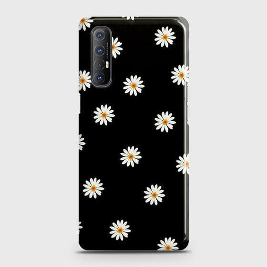 Oppo Reno 3 Pro Cover - Matte Finish - White Bloom Flowers with Black Background Printed Hard Case with Life Time Colors Guarantee