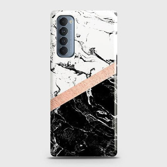 Oppo Reno 4 Pro 4G Cover - Black & White Marble With Chic RoseGold Strip Case with Life Time Colors Guarantee (Fast Delivery)