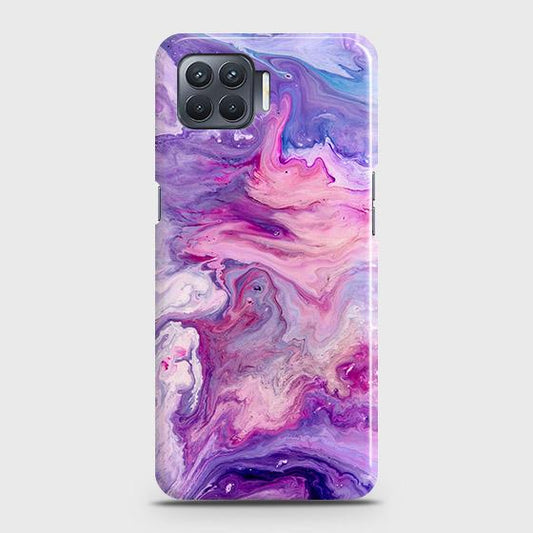Oppo F17 Cover - Chic Blue Liquid Marble Printed Hard Case with Life Time Colors Guarantee