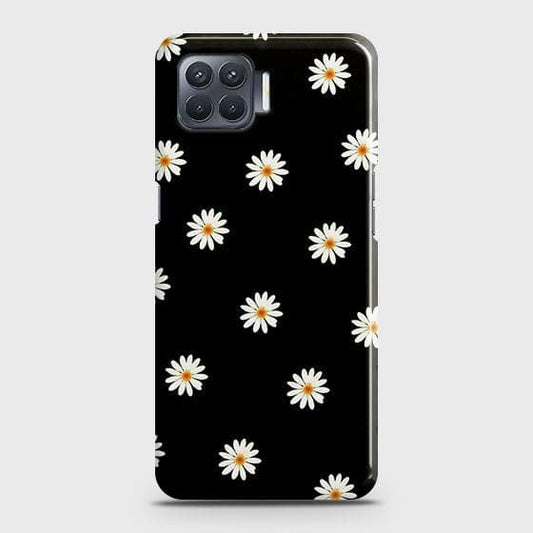 Oppo F17 Cover - Matte Finish - White Bloom Flowers with Black Background Printed Hard Case with Life Time Colors Guarantee