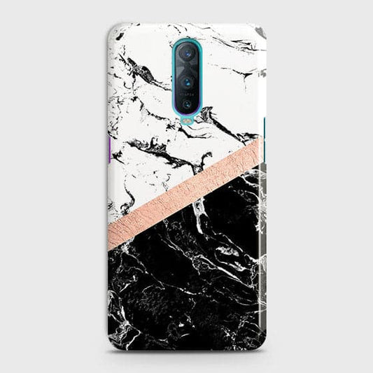 OPPO R17 Pro Cover - Black & White Marble With Chic RoseGold Strip Case with Life Time Colors Guarantee