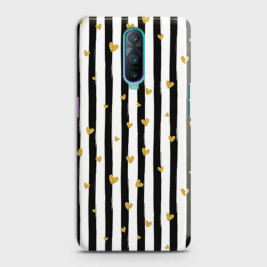 OPPO R17 Pro Cover - Trendy Black & White Lining With Golden Hearts Printed Hard Case with Life Time Colors Guarantee