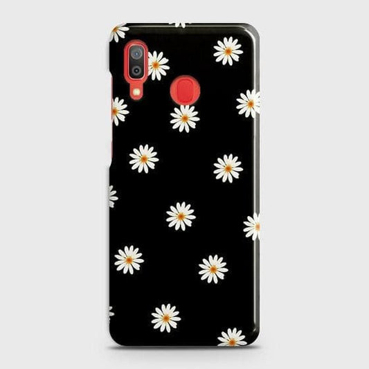 SAMSUNG GALAXY A20 Cover - Matte Finish - White Bloom Flowers with Black Background Printed Hard Case with Life Time Colors Guarantee