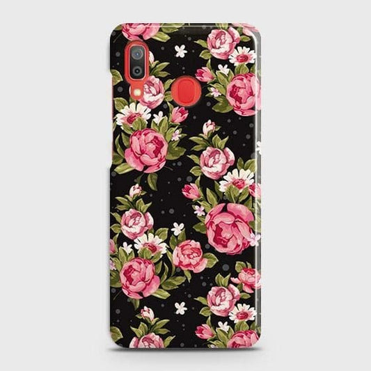 SAMSUNG GALAXY A30 Cover - Trendy Pink Rose Vintage Flowers Printed Hard Case with Life Time Colors Guarantee