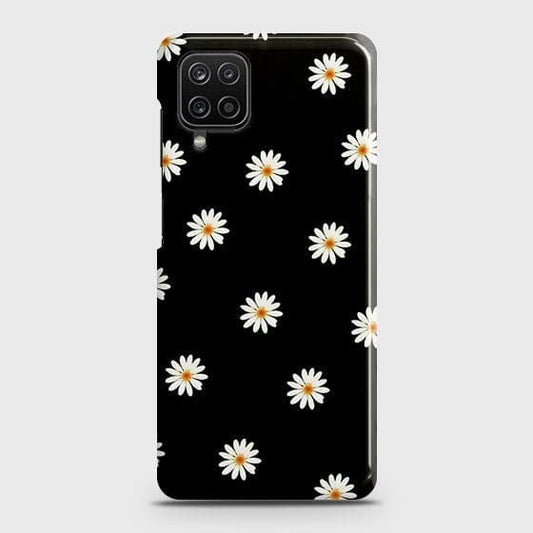 Samsung Galaxy A12 Cover - Matte Finish - White Bloom Flowers with Black Background Printed Hard Case with Life Time Colors Guarantee b-69