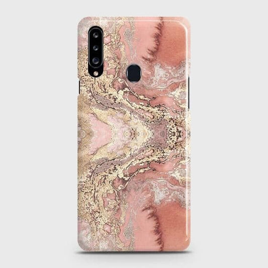 Samsung Galaxy A20s Cover - Trendy Chic Rose Gold Marble Printed Hard Case with Life Time Colors Guarante