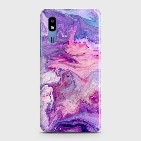 Samsung Galaxy A2 Core Cover - Chic Blue Liquid Marble Printed Hard Case with Life Time Colors Guarantee
