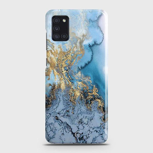 Samsung Galaxy A31 Cover - Trendy Golden & Blue Ocean Marble Printed Hard Case with Life Time Colors Guarantee