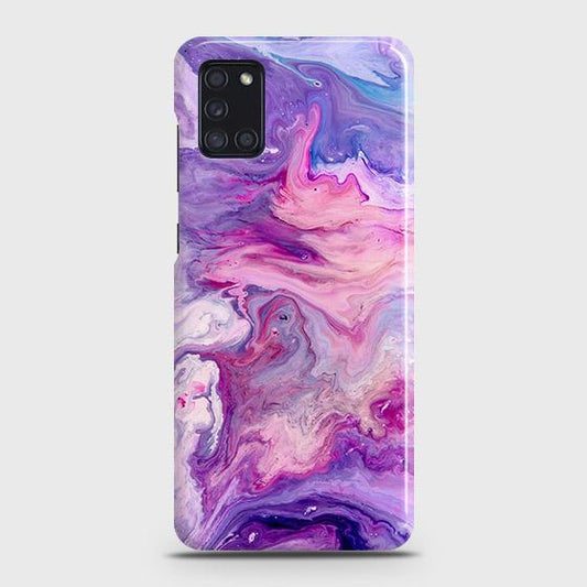 Samsung Galaxy A31 Cover - Chic Blue Liquid Marble Printed Hard Case with Life Time Colors Guarantee