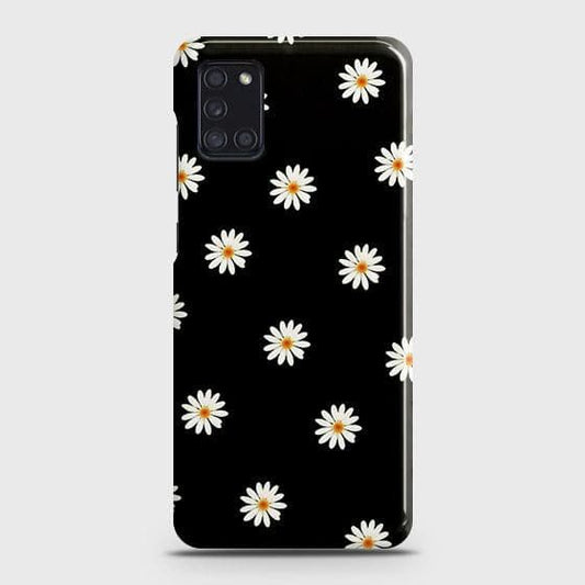 Samsung Galaxy A31 Cover - Matte Finish - White Bloom Flowers with Black Background Printed Hard Case with Life Time Colors Guarantee