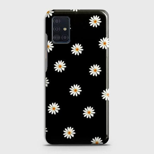 Samsung Galaxy A51 Cover - Matte Finish - White Bloom Flowers with Black Background Printed Hard Case with Life Time Colors Guarantee