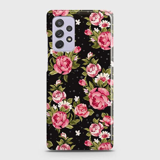 Samsung Galaxy A72 Cover - Trendy Pink Rose Vintage Flowers Printed Hard Case with Life Time Colors Guarantee