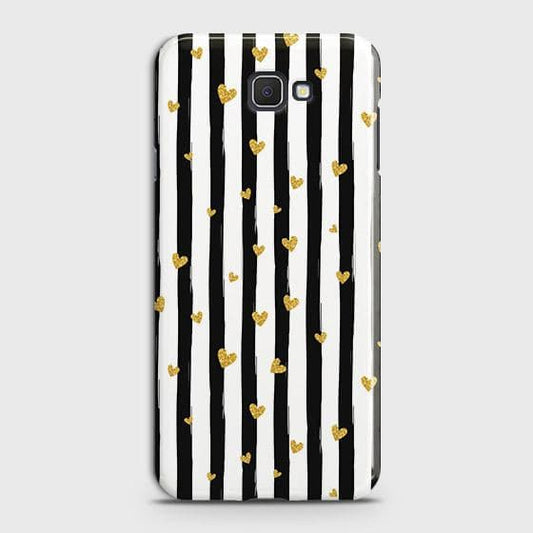 Samsung Galaxy J4 Core Cover - Trendy Black & White Lining With Golden Hearts Printed Hard Case with Life Time Colors Guarantee