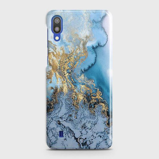 Samsung Galaxy M10 - Trendy Golden & Blue Ocean Marble Printed Hard Case with Life Time Colors Guarantee b65