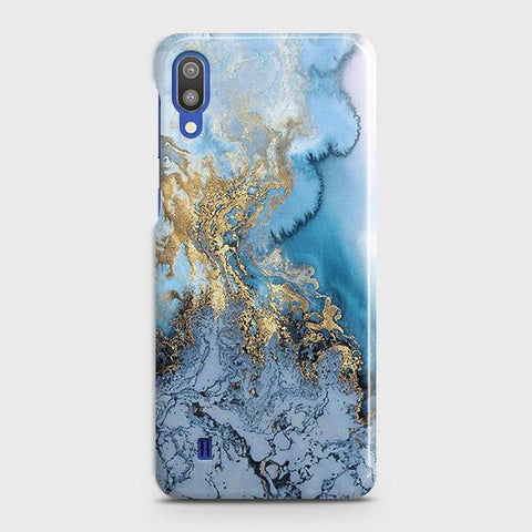 Samsung Galaxy M10 - Trendy Golden & Blue Ocean Marble Printed Hard Case with Life Time Colors Guarantee b65