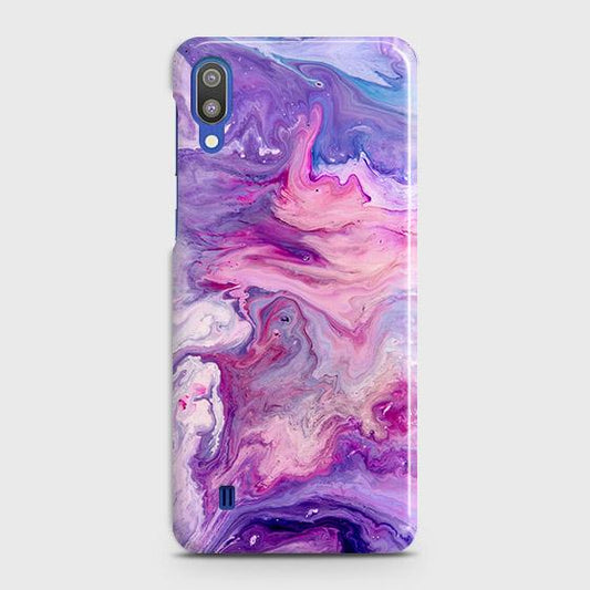 Samsung Galaxy M10 Cover - Chic Blue Liquid Marble Printed Hard Case with Life Time Colors Guarantee
