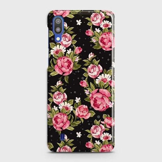 Samsung Galaxy M10 Cover - Trendy Pink Rose Vintage Flowers Printed Hard Case with Life Time Colors Guarantee