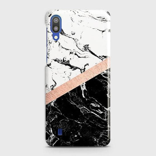 Printed Black & White Marble With Chic RoseGold Strip Case with Life Time Colors Guarantee For Samsung Galaxy M10