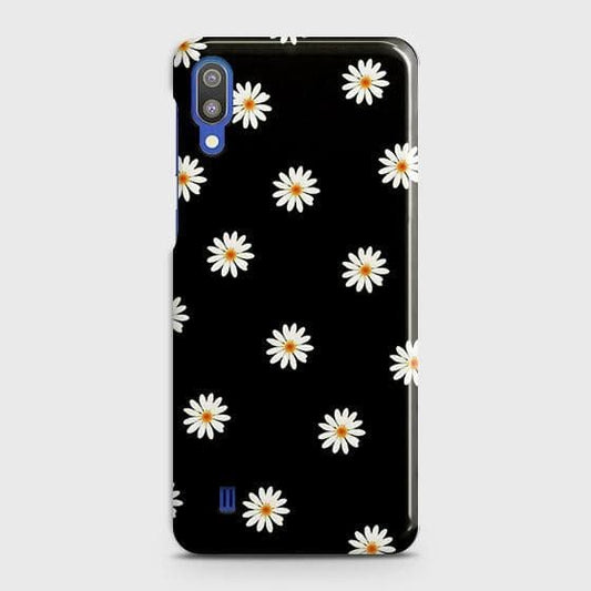 Samsung Galaxy M10 Cover - Matte Finish - White Bloom Flowers with Black Background Printed Hard Case with Life Time Colors Guarantee
