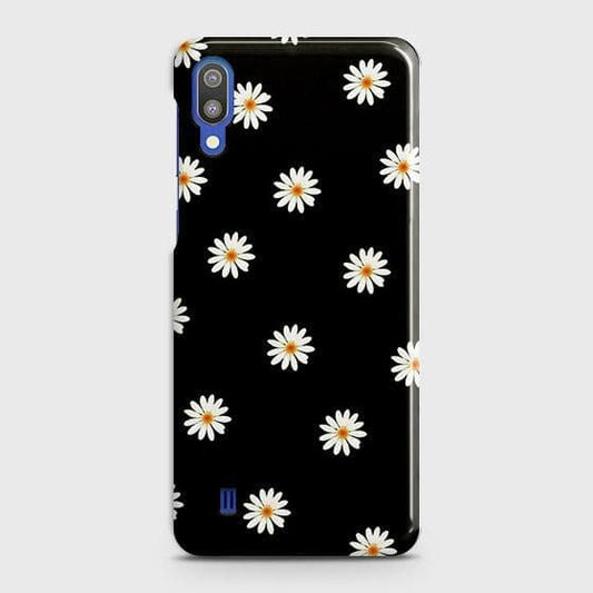 Samsung Galaxy M10 Cover - Matte Finish - White Bloom Flowers with Black Background Printed Hard Case with Life Time Colors Guarantee
