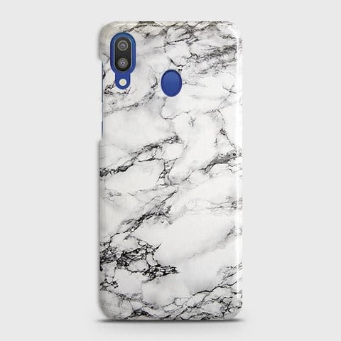 Samsung Galaxy M20 Cover - Matte Finish - Trendy Mysterious White Marble Printed Hard Case with Life Time Colors Guarantee