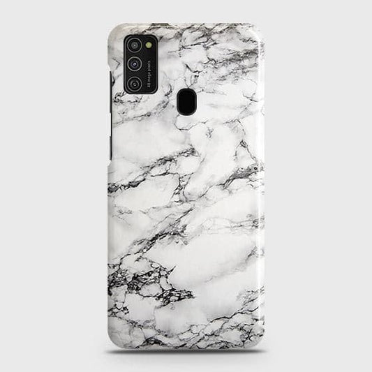 Samsung Galaxy M21 Cover - Matte Finish - Trendy Mysterious White Marble Printed Hard Case with Life Time Colors Guarantee