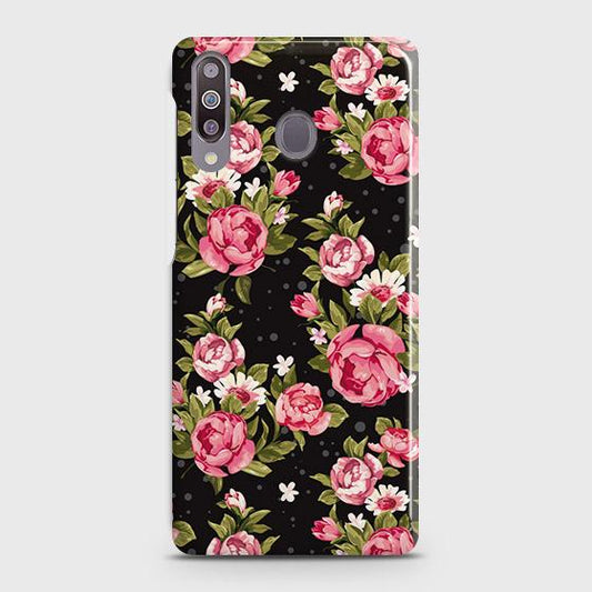 Samsung Galaxy M30 Cover - Trendy Pink Rose Vintage Flowers Printed Hard Case with Life Time Colors Guarantee