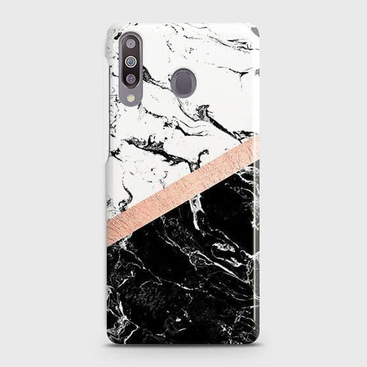 Printed Black & White Marble With Chic RoseGold Strip Case with Life Time Colors Guarantee For Samsung Galaxy M30