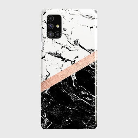 Samsung Galaxy M51 Cover - Black & White Marble With Chic RoseGold Strip Case with Life Time Colors Guarantee