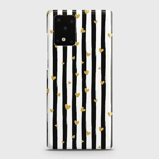 Samsung Galaxy S20 Ultra Cover - Trendy Black & White Lining With Golden Hearts Printed Hard Case with Life Time Colors Guarante