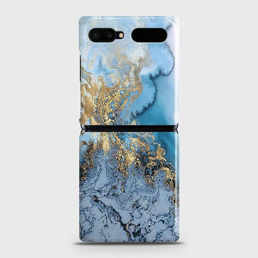Samsung Galaxy Z Flip Cover - Trendy Golden & Blue Ocean Marble Printed Hard Case with Life Time Colors Guarantee