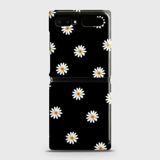Samsung Galaxy Z Flip Cover - Matte Finish - White Bloom Flowers with Black Background Printed Hard Case with Life Time Colors Guarantee