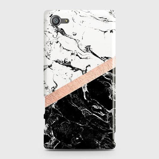 Sony Xperia Z5 Compact / Z5 Mini Cover - Black & White Marble With Chic RoseGold Strip Case with Life Time Colors Guarantee