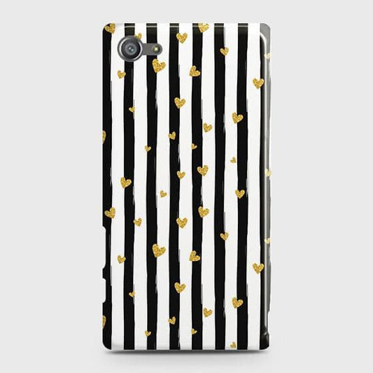 Sony Xperia Z5 Compact / Z5 Mini Cover - Trendy Black & White Lining With Golden Hearts Printed Hard Case with Life Time Colors Guarantee