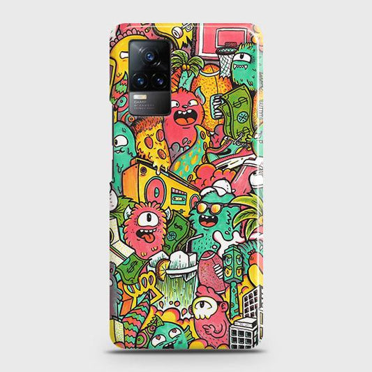 Vivo V21e Cover - Matte Finish - Candy Colors Trendy Sticker Collage Printed Hard Case with Life Time Colors Guarantee