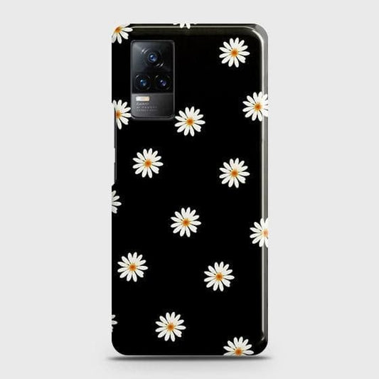 Vivo V21e Cover - Matte Finish - White Bloom Flowers with Black Background Printed Hard Case with Life Time Colors Guarantee