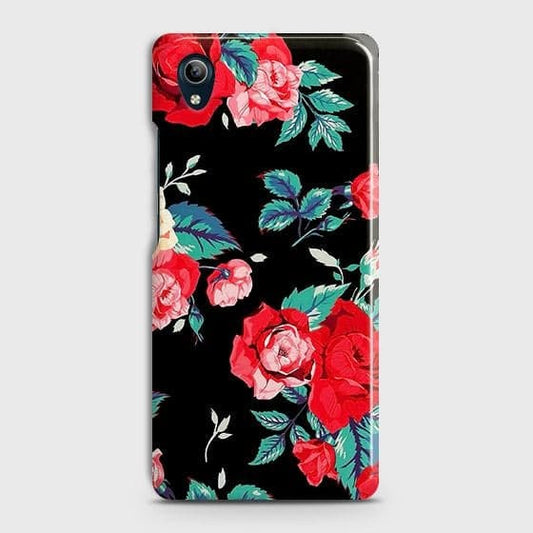 Vivo Y1s Cover - Luxury Vintage Red Flowers Printed Hard Case with Life Time Colors Guarantee