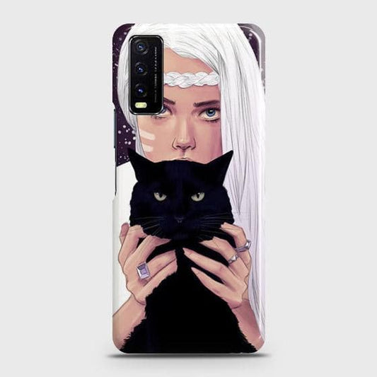 Vivo Y20 Cover - Trendy Wild Black Cat Printed Hard Case with Life Time Colors Guarantee
