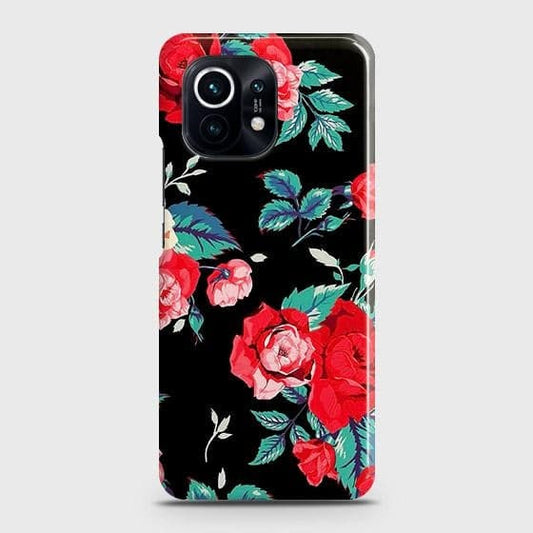 Xiaomi Mi 11 Cover - Luxury Vintage Red Flowers Printed Hard Case with Life Time Colors Guarantee