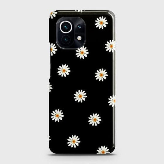 Xiaomi Mi 11 Lite Cover - Matte Finish - White Bloom Flowers with Black Background Printed Hard Case with Life Time Colors Guarantee