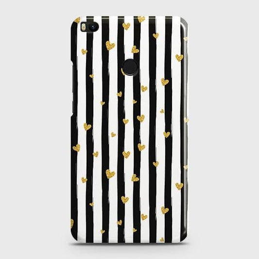 Xiaomi Mi Max 2 Cover - Trendy Black & White Lining With Golden Hearts Printed Hard Case with Life Time Colors Guarantee