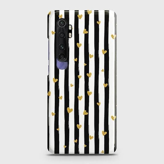 Xiaomi Mi Note 10 Lite Cover ( Some Extra Space in Camera Hole) - Trendy Black & White Lining With Golden Hearts Printed Hard Case with Life Time Colors Guarantee