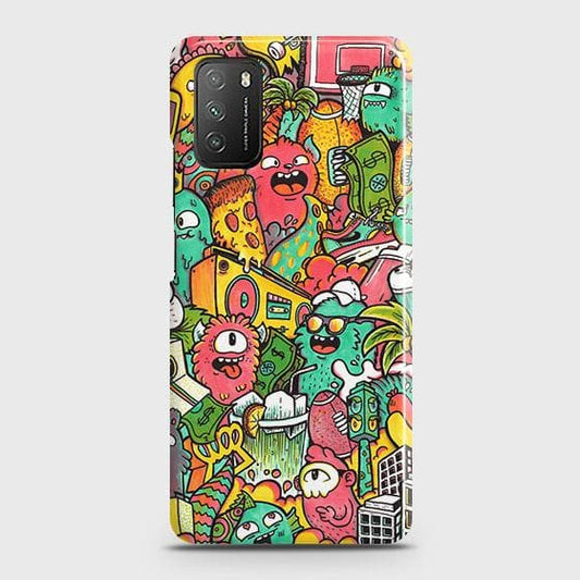 Xiaomi Redmi 9T Cover - Matte Finish - Candy Colors Trendy Sticker collage Printed Hard Case with Life Time Colors Guarantee